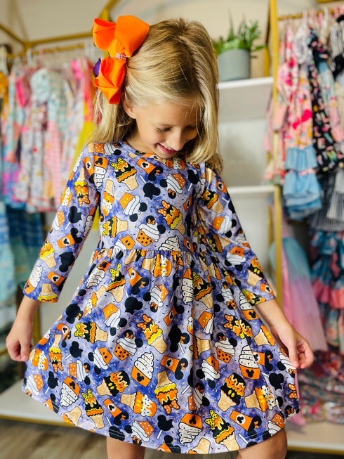 Bowtism Halloween Mouse Theme Park Twirl Dress with Matching Bow - Bowtism